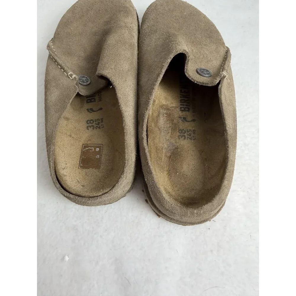 Birkenstock Zermatt Premium Suede Leather Tan Beige Sz 38 7-7.5 Clog Slip On Y2K - Picture 3 of 10